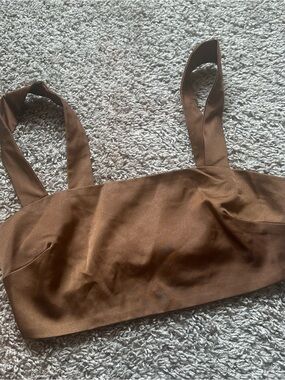 Le Lis Brown Satin Crop Top with Wide Straps